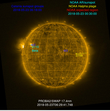 Solar Weather from Solar Influences Data Analysis Center (SIDC) Solar physics research department of the Royal Observatory of Belgium and ISES Regional Warning Center Brussels for space weather forecasting.
